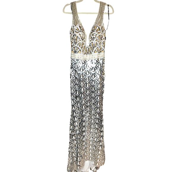 Lucci Lu Evening dress size 8, style 8043, silver and gold sequins, Art Deco - Picture 2 of 10